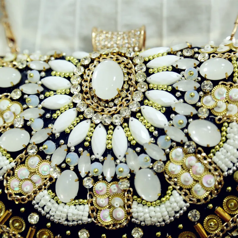 YNSSK Black Beaded Clutch Evening Bag Surface Detail View