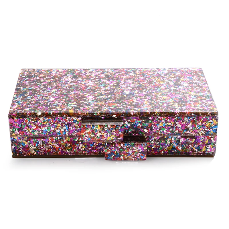 YNSSK Multicolor Sequin Acrylic Clutch Top View