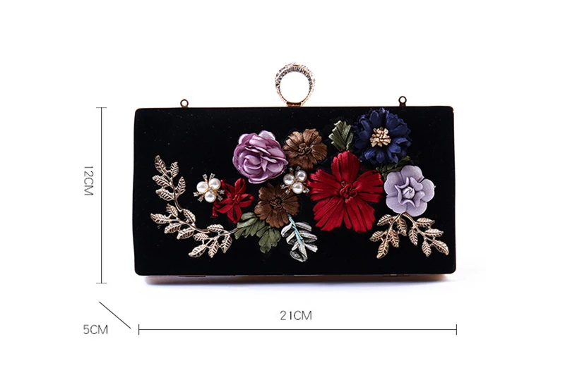 YNSSK Black Floral Clutch Bag for Party Size