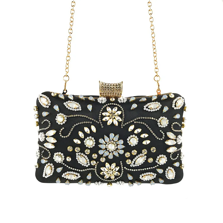 Front View of YNSSK Hand Beaded Stylish Evening Bag with Chain