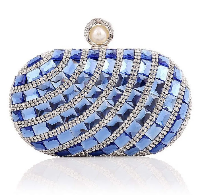 YNSSK Small Blue Crystal Evening Handbag Front View