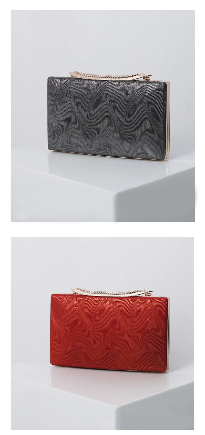 YNSSK PU Leather Clutch Bag Grey and Red Front View