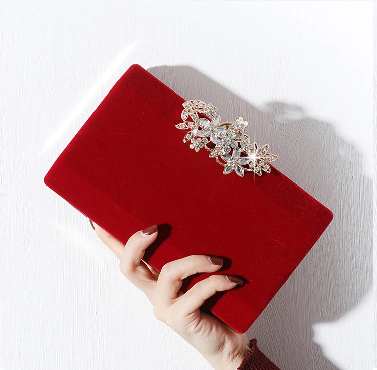 YNSSK Red Velvet Clutch Purse Front View