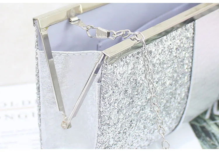 YNSSK Silver Sequin Clutch Bag Chain Lock Detail View