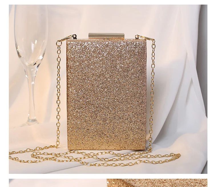 YNSSK Gold Small Sparkling Clutch With Handle Back View