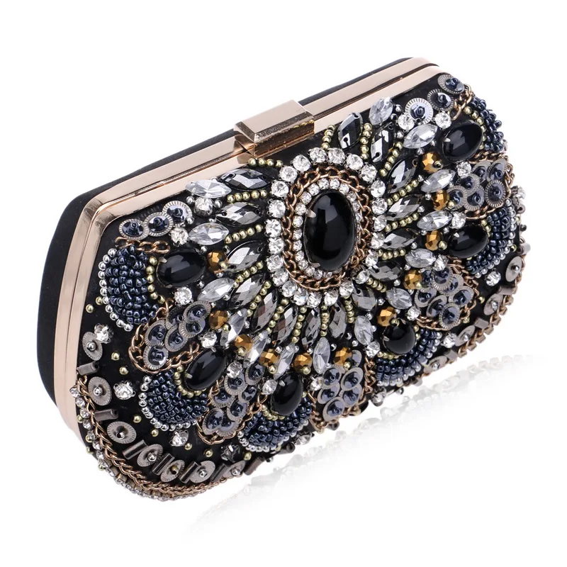 YNSSK Silver Sequin Black Crystal Clutch Bag Side View