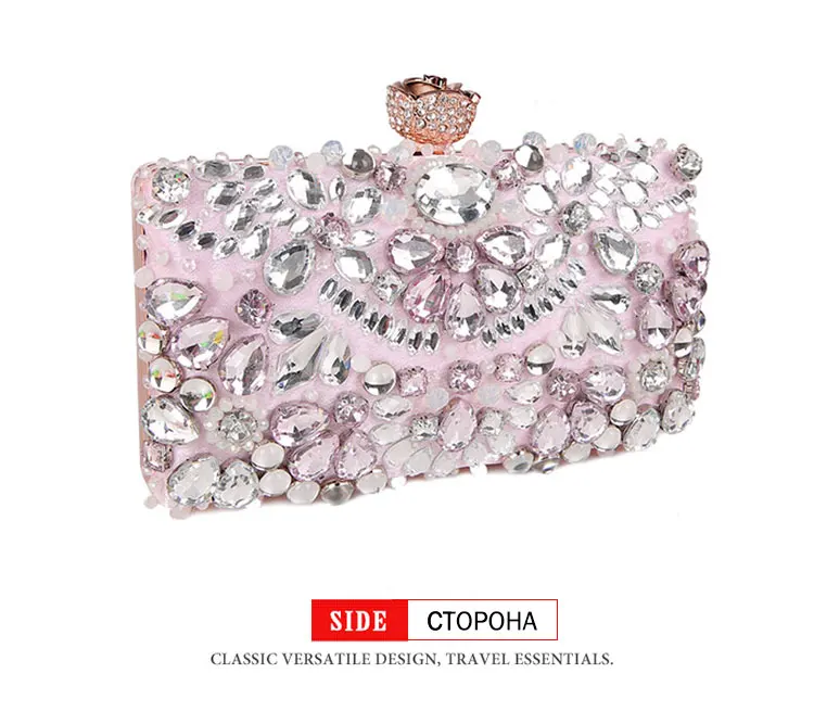 YNSSK Pink Sparkly Crystal Clutch Bag Side View