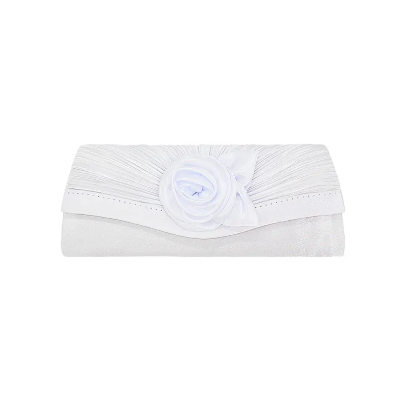 YNSSK White Floral Satin Clutch Evening Bag Front View