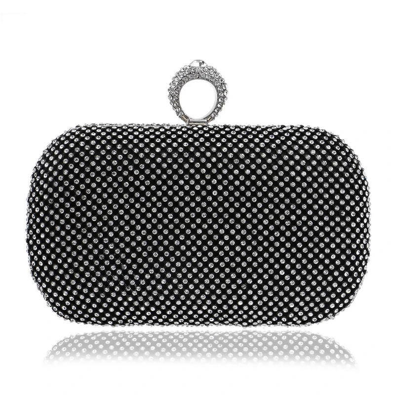 Black Front View of YNSSK Rhinestone Ring Evening Bag
