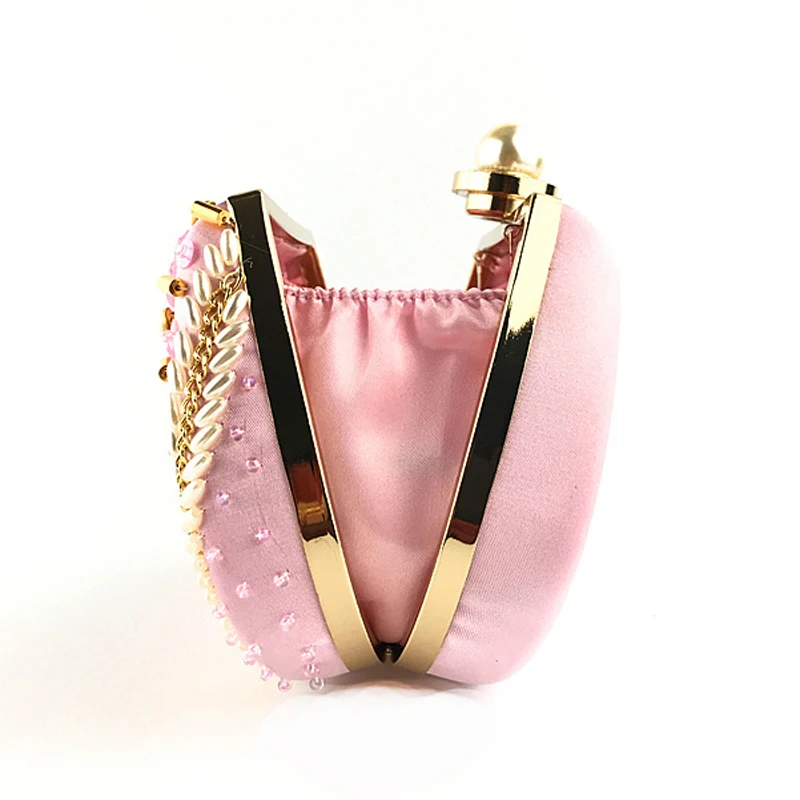 YNSSK Blush Pink Colored Beaded Glitter Clutch Bag Side View