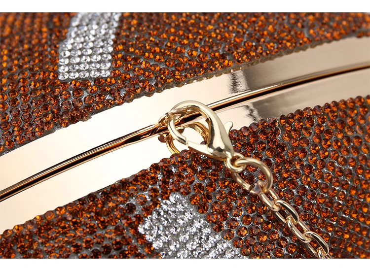 YNSSK Brown Unique Sequin Rugby Clutch Bag Chain Lock Detail View