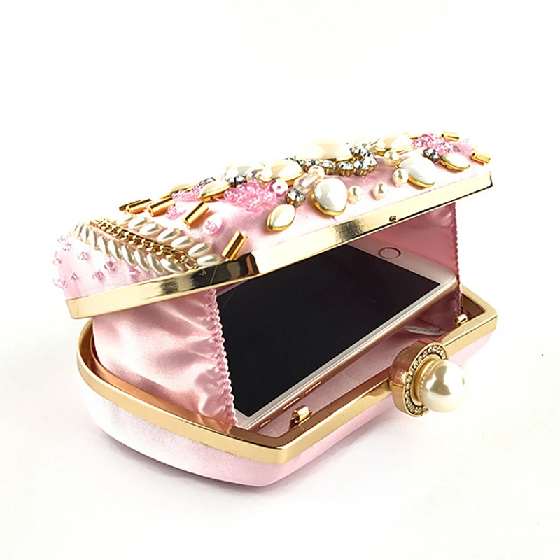 YNSSK Blush Pink Colored Beaded Glitter Clutch Bag Inside View