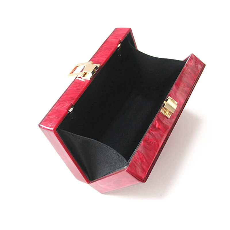 YNSSK Marble Bride Acrylic Clutch Champagne Red Color Inside View