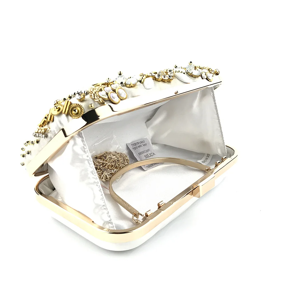 YNSSK Bead Embroidered Gold Satin Clutch Bag InSide View