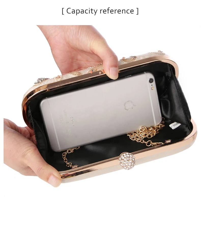 Inside view of the YNSSK Embroidered Rhinestone Evening Bag