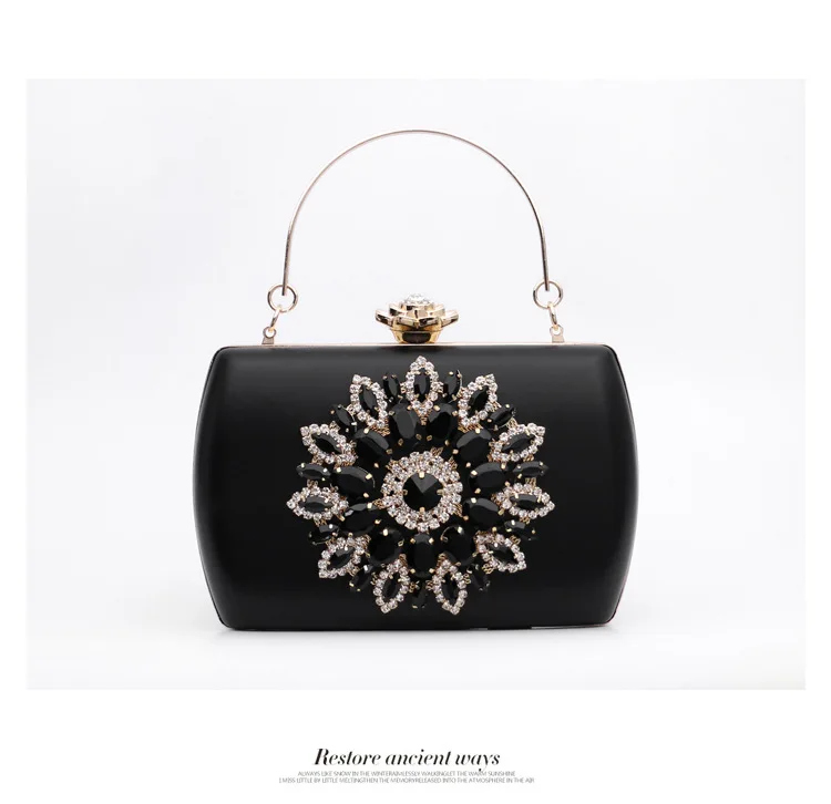 Front View of YNSSK Rhinestone Flower Dinner Bag with Handle
