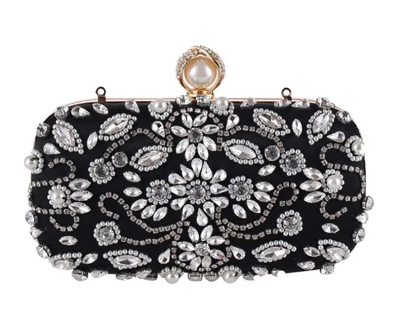 YNSSK Black Rhinestone Glitter Clutch Side View