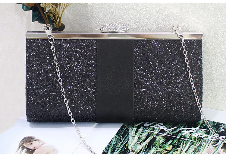 YNSSK Black Sequin Clutch Bag Front View