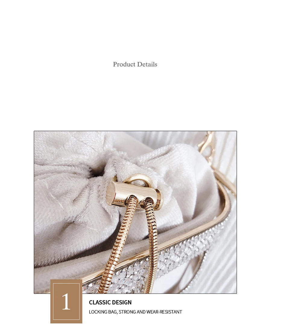 YNSSK Sparkling Case Drawstring Velvet Basket Clutch Bag Drawstring Detail View