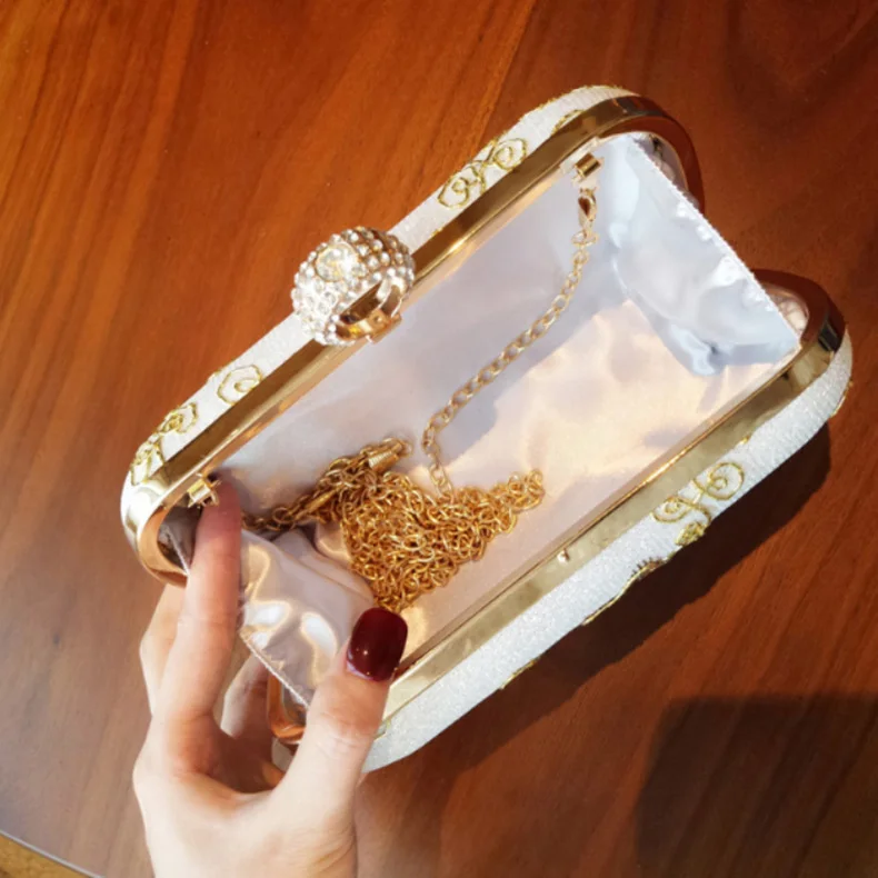 YNSSK Floral Embroidered Silver Clutch Bag Inside View