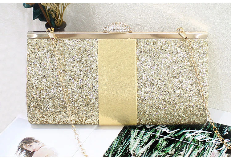 YNSSK Gold Sequin Clutch Bag Front View