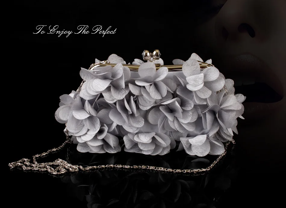 YNSSK Grey Floral Clutch Bag Front View