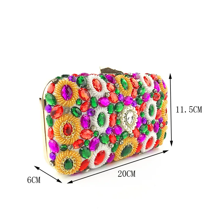 YNSSK Rainbow Beads and Crystal Clutch Bag Size