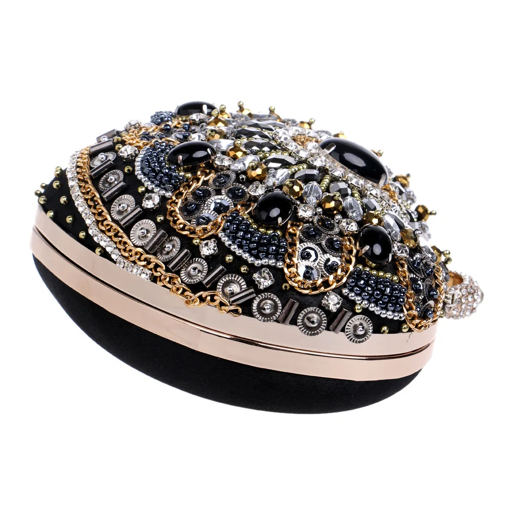 YNSSK Black Clutch Bag with Gold Chain Lay Down Side View