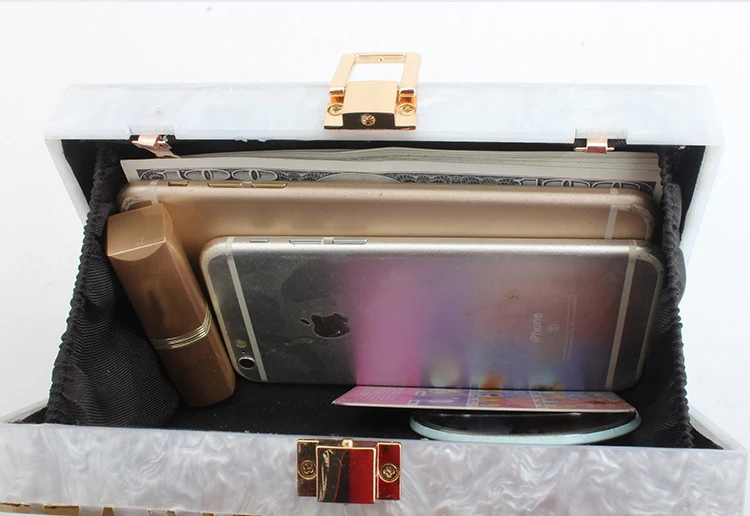 YNSSK White Acrylic Box Glitter Clutch Purse Inside View