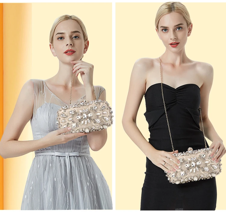 YNSSK Rhinestone Evening Bag Clutch Model Holding Front View
