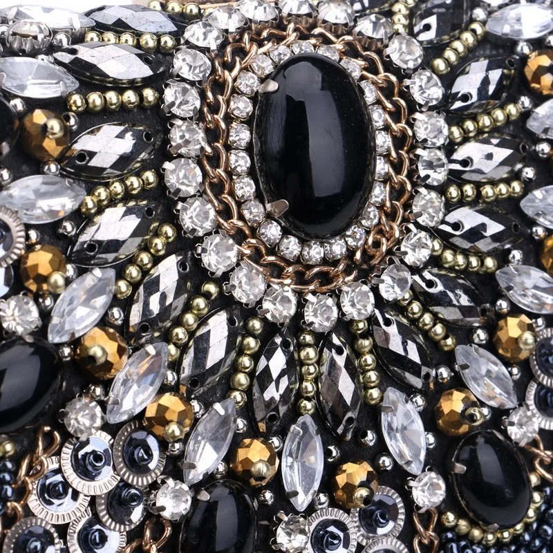 YNSSK Silver Sequin Black Crystal Clutch Bag Back Surface Detail View
