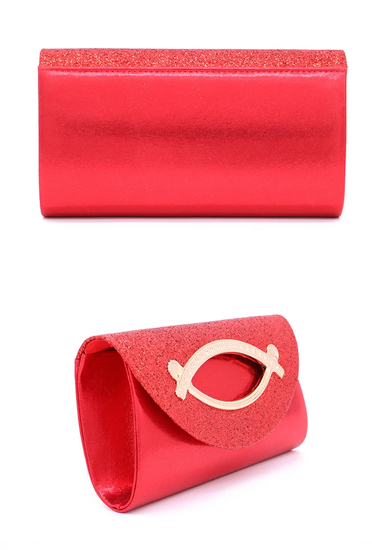 YNSSK Red Leather Envelope Clutch Purse Back and Side View