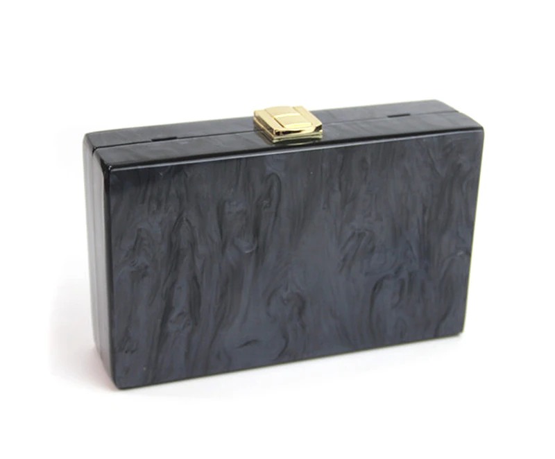 YNSSK Marble Bride Acrylic Clutch Champagne Black Color Front View