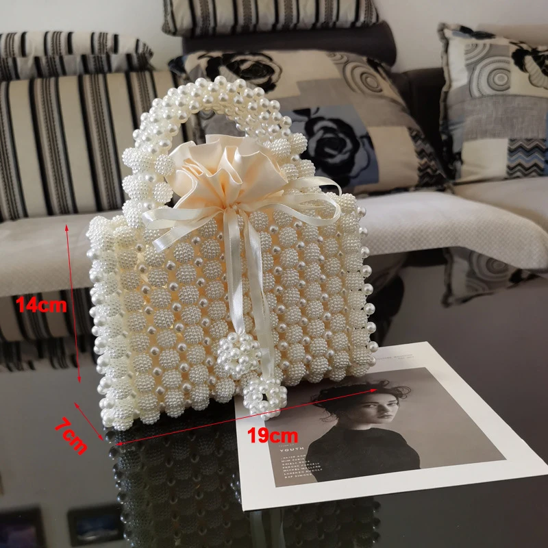 YNSSK Beige Beads Drawstring Clutch Bag For Wedding Size