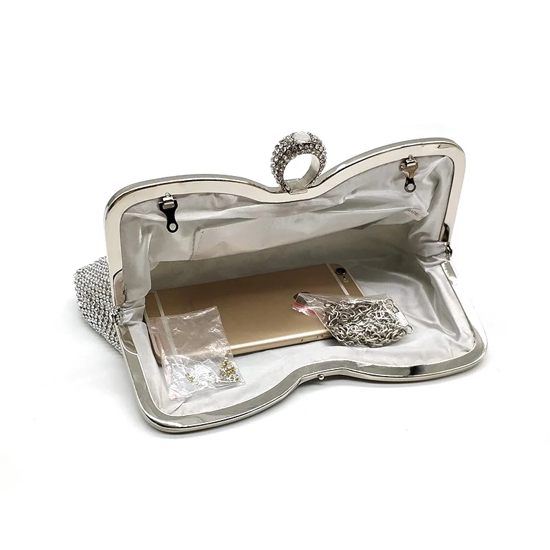YNSSK Clutch Purse for Wedding Silver Interior View