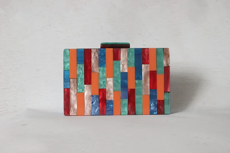YNSSK Spliced Color Striped Acrylic Clutch Bag Front View
