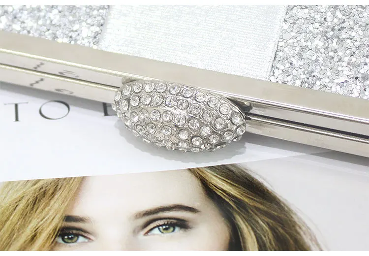 YNSSK Silver Sequin Clutch Bag Top Detail View