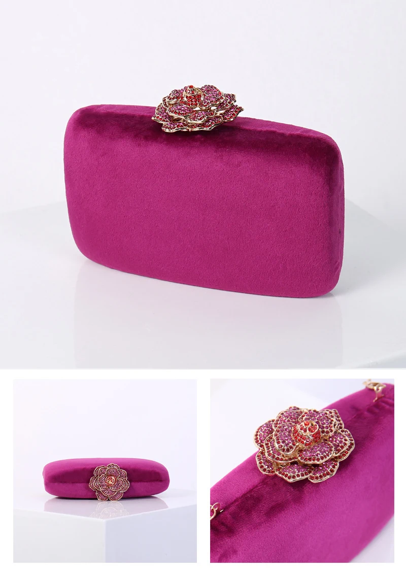 YNSSK Rose Red Velvet Clutch Bag Front and Top View