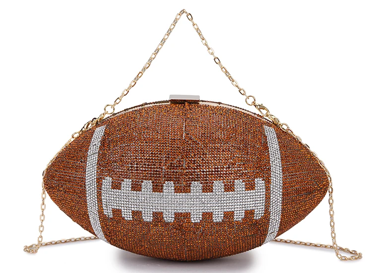 YNSSK Brown Unique Sequin Rugby Clutch Bag Front View