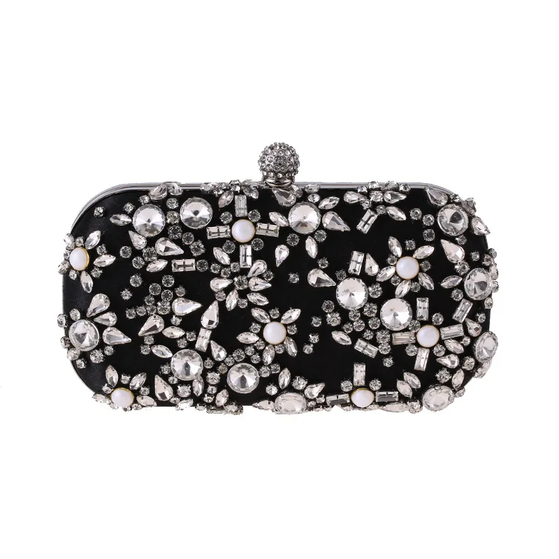 YNSSK Black Satin Clutches Evening Bags Front View