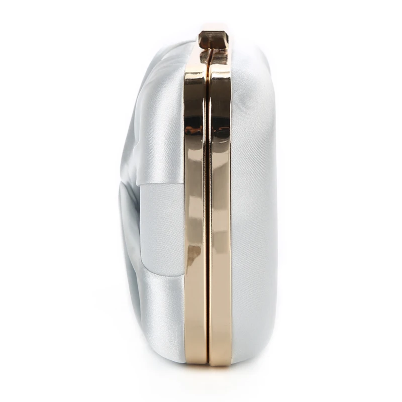 YNSSK Silver Pleated Silk Clutch Box Bag Side View