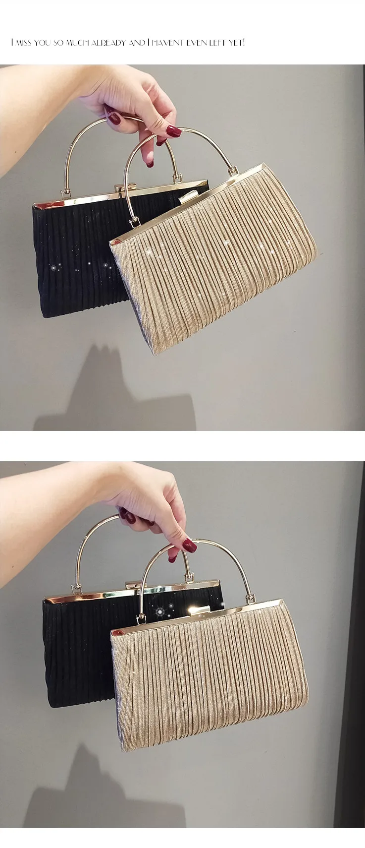 YNSSK Black Pleated Velour Clutch Bag Model Display