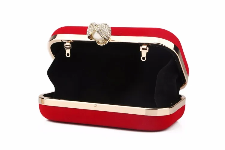 YNSSK Small Pure Red Velvet Clutch Box Bag InSide View