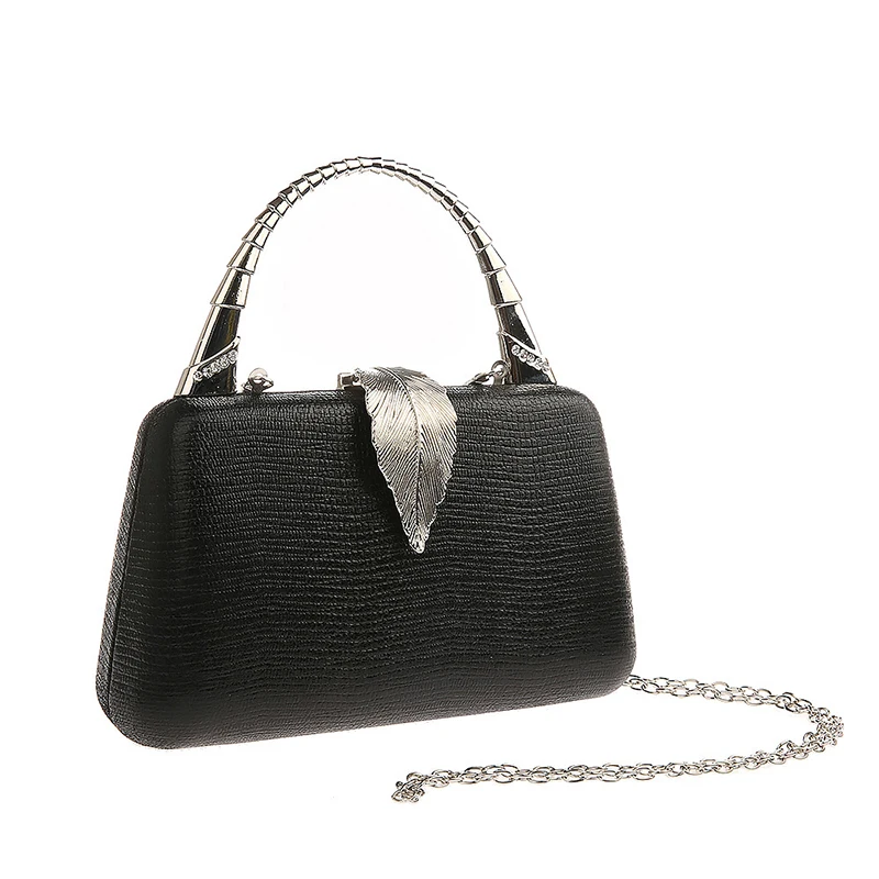 YNSSK Black Leather Hand Clutch Front View