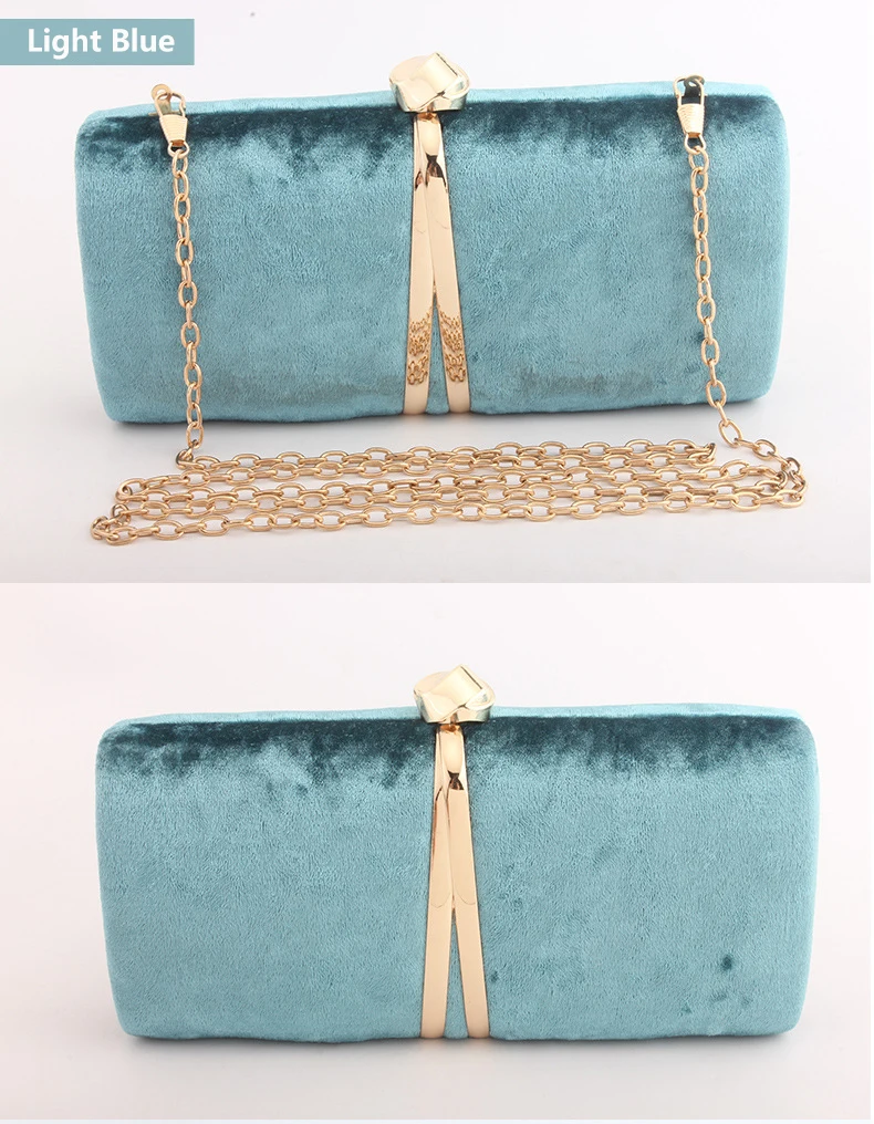 YNSSK Light Blue Velour Clutch Bag Front View