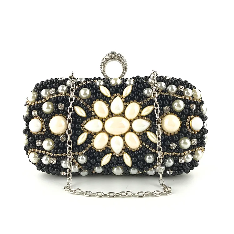 YNSSK Black Beads Evening Crossbody Bag Front View