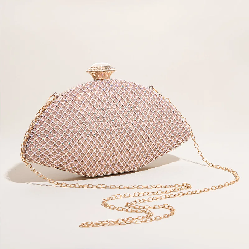 YNSSK Small Sparkling Champagne Pink Clutch Bag Front View