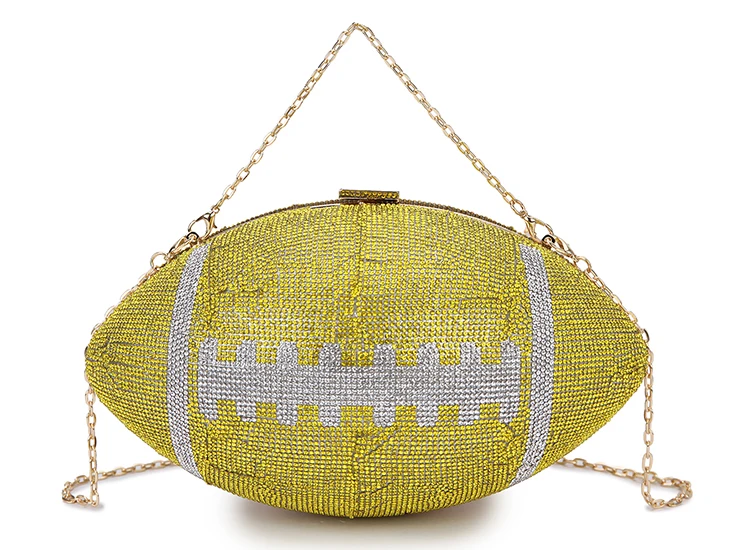 YNSSK Yellow Unique Sequin Rugby Clutch Bag Front View