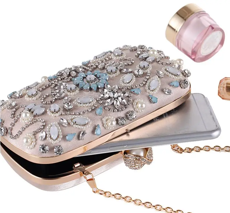 YNSSK Champagne Rhinestone Glitter Clutch Top View