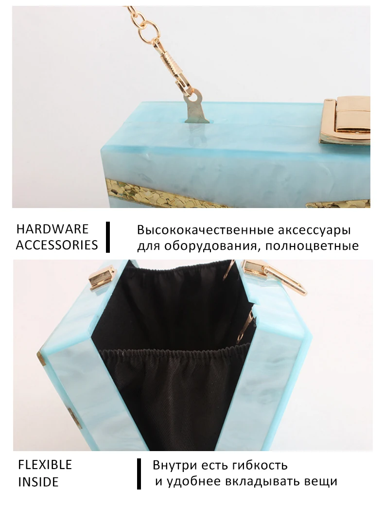 YNSSK Blue Acrylic Ripple Pattern Glitter Clutch Purse Detail View